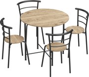 HOMCOM Set Masă Rotundă de Dining cu 4 Scaune Economisitor de Spațiu în Lemn și Metal Stil Industrial | Aosom Romania