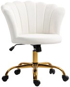 HOMCOM Scaun birou din catifea, scaun coafeză cu spătar în formă de petală, înălțime reglabilă, 69 x 64 x 80-90 cm, alb | Aosom Romania