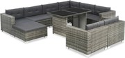 vidaXL Set mobilier de grădină cu perne, 10 piese, gri, poliratan
