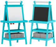 AIYAPLAY Tablă de Desen Dublă cu Magnet, Sul de Hârtie și Depozitare, Pentru Copii 3-6 Ani, 59x48x118 cm, Albastru | Aosom Romania