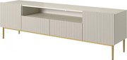 Comodă TV Nicole 200 cm cu nișă și sertare – cashmere / picioare aurii