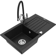 Mexen Pablo chiuvetă granitică cu 1 compartiment cu drenaj și baterie de bucătărie Duo, negru - 6510-77-671701-07