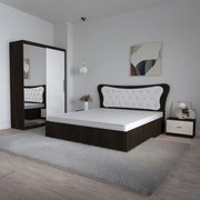 Set Mobila De Dormitor Dante Wenge Alb, pat 160x200cm,  dulap cu oglinda 150x200cm, noptiere