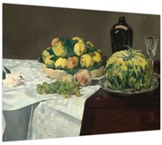 Tablou pe sticlă - Edouard Manet, Still Life with Melon and Peaches, reproducere (70x50 cm)