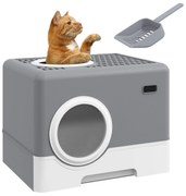 PawHut Bacă de litter pentru pisici casă de toaletă litter pentru pisici dublă ușă batantă și superioară 52 x 41 x 38,5 cm gri | Aosom Romania