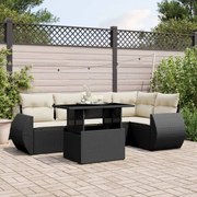 vidaXL Set mobilier de grădină cu perne, 6 piese, negru, poliratan