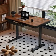 Birou Electric Reglabil pe Înălțime cu Sertar Ascuns, Încărcare Wireless & USB, Senzor de siguranță, 140x60, Nuc/Negru