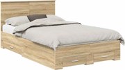 vidaXL Cadru de pat cu sertar Stejar Sonoma 135 x 190 cm Lemn compozit