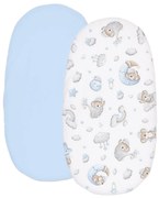 Set 2 cearceafuri din bumbac cu elastic roata pentru landou sau cosulet de rachita Kidizi Koala Dreams Blue