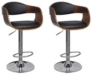 vidaXL Scaune de bar, 2 buc., negru, lemn curbat și piele ecologică