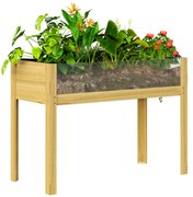 Outsunny Strat Înălțat de Grădină din Lemn cu Panouri din Acril și Orificii de Drenaj, 110x50x80 cm, Lemn Natural | Aosom Romania