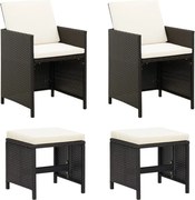 vidaXL Set scaune de grădină și taburet, 4 piese, negru, poliratan