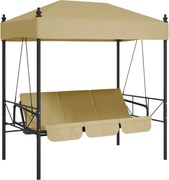 vidaXL Bancă balansoar de grădină cu baldachin, nisipiu, oțel