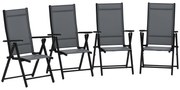 Outsunny Set de 4 Scaune Pliabile pentru Grădină cu Spătar și Șezut din Plasă, 56x69x106 cm, Gri | Aosom Romania