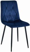 Scaun dining catifea LIBRA albastru cu picioare negre