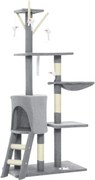 PawHut Ansamblu de joacă pentru pisici cu căsuță, stâlp de ascuțit gheare, platforme și 4 șoricei, 50x35x134.2 cm, gri | Aosom Romania