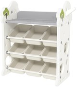 AIYAPLAY Etajeră pentru Copii, Organizator de Depozitare Jucării cu 4 Niveluri și 9 Coșuri, 77x42x94 cm, Crem Alb | Aosom Romania