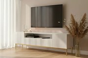 Comodă TV cu nișă și sertare Nicole 200 cm - alb mat / picioare aurii