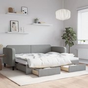 vidaXL Pat de zi cu extensie și sertare, gri deschis, 80x200 cm textil
