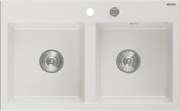 Mexen Hektor chiuvetă de bucătărie din granit cu 2 compartimente 800 x 480 mm, albă, sifon crom - 6521802000-20