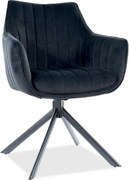 Scaun living rotativ AZALIA, negru, stofa catifelata/metal, 61x58x86 c