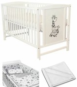 Patut din lemn masiv 120x60 cm Bria alb, include protectie impermeabila si set lenjerie matlasata 5 piese Kidizi