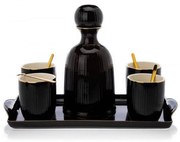 Set ceramic cești cu carafă și tavă KENDI negru