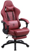 DOWINX Scaun gaming, ergonomic, suport lombar cu masaj, spătar înalt, reglabil, tetieră, suport picioare, rezistent 150 kg, piele PU, Rosu