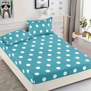 Husa de pat cu elastic din Bumbac Finet + 2 Fete de Perna - Turcoaz Cu Buline