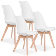Set de 4 scaune de masă cu pernă din piele ecologică albă