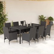 vidaXL Set mobilier de grădină cu perne 9 piese negru poliratan&amp;sticlă