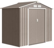 Outsunny Magazie Grădină Metalică cu Orificii de Ventilație și Ușă Culisantă Dublă pentru Grădinarit și DIY, 213x130x185 cm, Maro | Aosom Romania