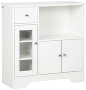 HOMCOM Bufet de bucătărie modern cu ușă din sticlă, sertar, spațiu mare și rafturi reglabile 80 x 30 x 82 cm alb | Aosom Romania