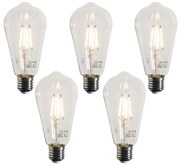 Set de 5 becuri cu filament LED E27 ST64 transparente 4W 470 lm 2700K