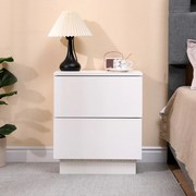 Noptieră cu 2 sertare, iluminare LED, telecomanda, Alb, 45x35x52 cm