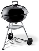 Gratar pe carbuni Weber Compact 1321004, 57 cm, Recipient cenusa, Reglare flux aer, 2 roti, 2 manere reci, Negru