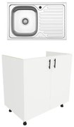 Set Masca Chiuveta Karo, Alb, 80 x 50 x 80 cm, Chiuveta Inox, Cuva stanga