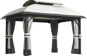 Outsunny Pavilion de Grădină cu Perdele, Plasă, Acoperiș Ventilat și Cadru Metalic Galvanizat, 395x330x294 cm, Gri | Aosom Romania