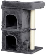 PawHut Ansamblu de joacă pentru pisici de până la 7 kg cu 2 căsuțe, pat și stâlp de sisal, 66cm, Gri | Aosom Romania