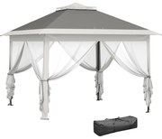 Outsunny Foișor Pliabil cu Plasă de Țânțari, Baldachin Dublu, Înălțime Reglabilă și Geantă, 330x330x288 cm, Bej | Aosom Romania
