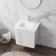 Set dulap baza suspendat Rune Jorunn 2 sertare 60 cm alb lucios si lavoar alb