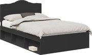 vidaXL Cadru de pat cu headboard Negru 135 x 190 cm Lemn de pin masiv