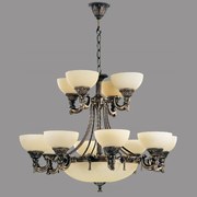 Candelabru Omega cu 12 Brate, Desing Clasic, Finisaj Bronz Antic, Abajur Crem - Bussy Lighting 3035-52-12A