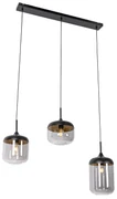 Lampă pendant de design neagră cu auriu și sticlă fumurie cu 3 lumini - Kyan
