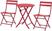 Outsunny Set de grădină bistro pliabil - masă rotundă Ø 60 cm cu 2 scaune pliabile - metal termolacat roșu | Aosom Romania