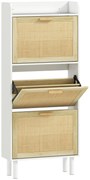 HOMCOM Dulap pentru pantofi 3 uși rabatabile etajeră efect rășină împletită design boem 65 x 24,5 x 153 cm alb | Aosom Romania