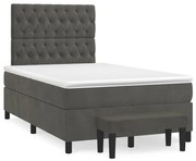 vidaXL Pat box spring cu saltea, gri închis, 120x190 cm, catifea