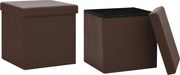 vidaXL Taburete cu depozitare pliabile, 2 buc., maro, PVC