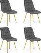 Set 4 Scaune Bucatarie/Dining Spirit Catifea Gri Inchis, Picioare Metalice, Finisaj Auriu