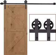 HOMCOM Kit Usa Glisanta 100kg max din Otel Carbon, pentru Usi Glisante cu Sina, 2 Manere, 2 Opritoare Usa, 2 Opritoare Podea, 183x4x0.6 cm